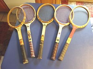 5 Vintage Wood Tennis Racquets, Laver, Richey, Kramer, Busholtz