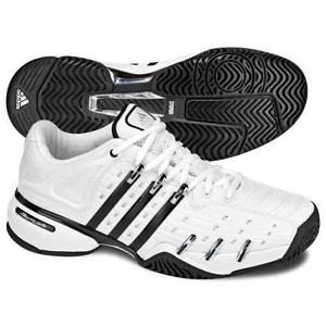 Adidas Baricade 5 mens classic tennis shoe, white/black stripes   size11 1/2