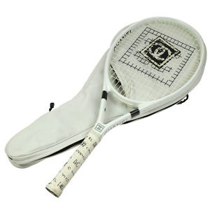 ULTRA RARE!! Authentic CHANEL CC Logos Tennis Racket and Carry Bag White V14728