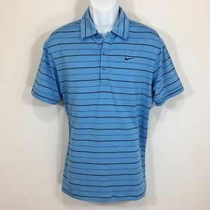 Nike Tennis Polo Shirt L Large Blue Black Stripe FitDry Stretch