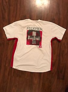 Roger Federer Nike white Tennis t-shirt Swiss Flag Vintage Collectors Rare Large