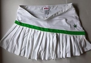 Boast Skinny Pleat White Tennis Skirt Marijuana Pot Shorts Women's Large EUC