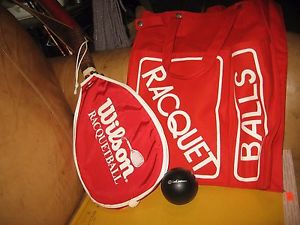 Vintage Racquetball bag red canvas w/ Wilson Super shot racquet with case NICE