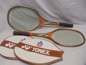 Pair (2) Yonex Tennis Racquets Rackets w/ Covers Oval Pressed Shaft OPS Japan