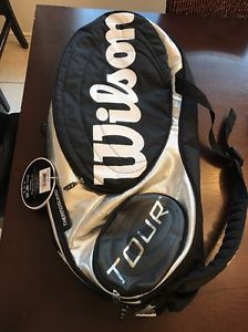 Wilson Tour Tennis Bag Backpack Holds 9 Rackets Black White Silver New