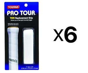 Tourna Tennis Racquet Replacement Grip Pro Tour Grip 1.5 mm-White (6-Pack)