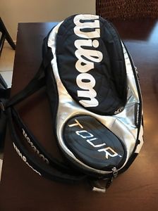 Wilson Tour Tennis Bag Backpack Holds 9 Rackets Black White Silver New No Tags