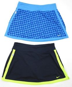 Two Nike Dri-Fit Sz Small Navy Blue/Neon Yellow & Blue Herringbone Tennis Skorts