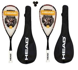 2 x Head Nano Ti.110 Titane Raquettes De Squash + 3 Balles De Squash Dunlop