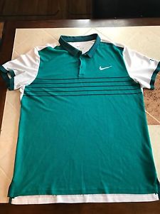 ROGER FEDERER NIKE SHIRT POLO NEW YORK 2015 Sz XL Green White RARE!