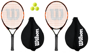 2 x Wilson Quemador Naranja Raqueta De Tenis Junior + 3 pelotas 25" 23" 63.5cm