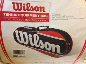 Wilson Tennis Equipment Bag Black Red White 28" x 12" x 3.5" Holds 3 Rackets