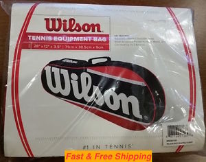 Wilson Tennis Equipment Bag, Red and Black - Hold 3 Rackets! - 28" x 12" x 3.5"