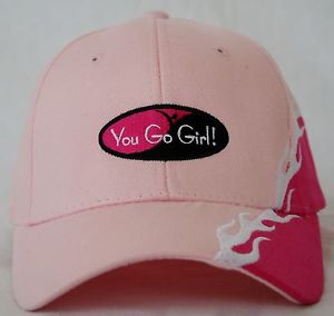 You Go Girl! Pink Flame Hat Running Golf Tennis Womens Embroidered Structured