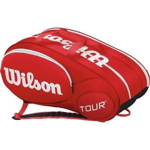 Wilson Tour Tennis Racquet Bag (red/red/white lettering) 6-9 Racquets