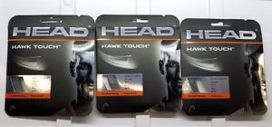 3 Sets of Head Hawk Touch Tennis String 1.15mm 19 Gauge Anthracite