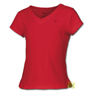 Wilson Niñas Camiseta de tenis Camiseta deportiva JR CORTO SLEECVE CUELLO V rojo