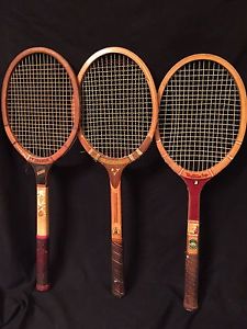 3 VINTAGE WOOD TENNIS RACQUETS WRIGHT&DITSON TILDEN BANCROFT