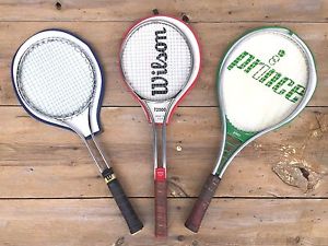 Vintage Set of 3 VINTAGE TENNIS RACKETS ~ Wilson, Regent, & Prince w/ Covers