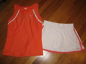 Women's Nike Fit Dry Peach Tennis Shirt and White Skirt size L and S