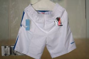 WILSON DRY FIT SHORTS in White / Blue  9" with 2 side pockets mens size MEDIUM