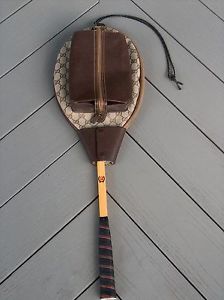 Vintage Italy Gucci Squash Racquet Cover & Bancroft Squash Racquet Bamboo