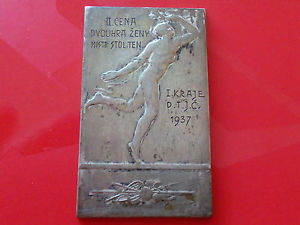 1937 Table Tennis old plaque without Men playing tennis 2nd place Womans Double