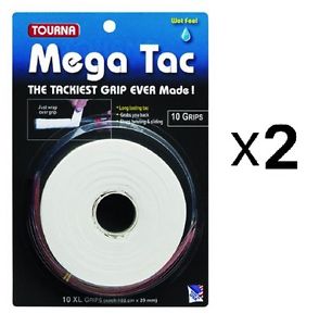 Unique Tourna Mega Tac Racket Tacky Replacement XL Grip - White 10-Pack (2-Pack)