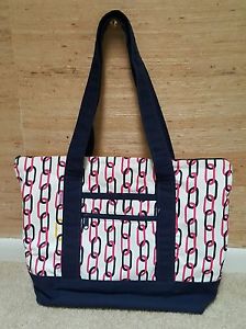 Women's Tennis Tote Bag By Ame & Lulu Navy With Red Chain Design