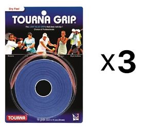 Tourna Tennis Racquet Over Grip 10 Overgrips Absorbent Dry Feel Blue (3-Pack)