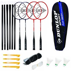 New Dunlop Badminton Set Outdoor Sports 4 Player Smash Play Game Racket Net Case