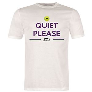 Slazenger Quiet Please Tennis T-Shirt Mens White Top Tee Shirt