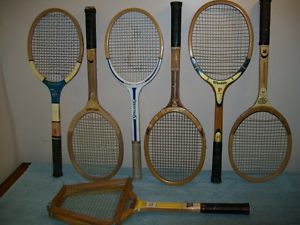 Lot of 7 Vintage Wooden Tennis Rackets & 1 Wooden Bancroft Press