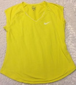 Women's Nike Shirt Pure Top Opti Yellow White Tennis Size M Dri Fit