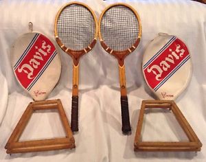 2 Vintage TAD Davis Imperial Wooden Tennis  Racquets w/Frames and Covers