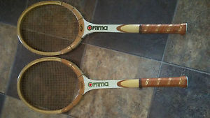 2 Vintage Matching Ajay Optima Wood Tennis Racquet, 4 1/2"