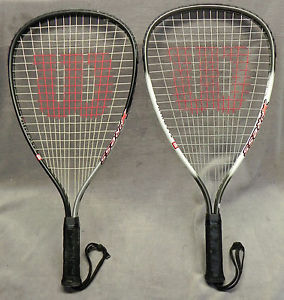 2 Wilson "Express" Racquetball Rackets, Titanium Frames, 3 7/8 Grips, 1 Cover VG