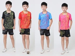 2017 Li Ning Child boy girl Tops Badminton Clothes/tennis Shirt+shorts