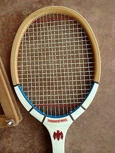 Vintage The Hawk Tournament Model Wooden Tennis Racket with Press 4 1/2 Grip