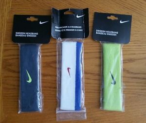 LOT OF 3 NIKE SWOOSH HEADBANDS *NEW WITH TAG WITH VOLT SWOOSH