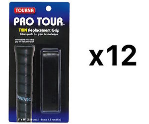 Tourna Tennis Racquet Replacement Grip Pro Tour Grip 1.5 mm-Black (12-Pack)