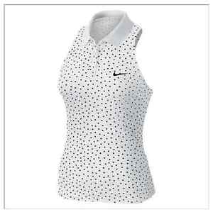 Nike Women's Collared Sleeveless Court Pique Tennis Polo White Black 683153-100