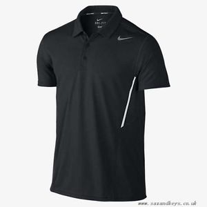 NEW NIKE Dri-FIT Power UV Black Polo Tennis Shirt Medium ATP FEDERER 523065 010