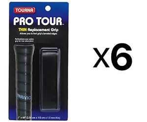 Tourna Tennis Racquet Replacement Grip Pro Tour Grip 1.5 mm-Black (6-Pack)