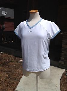 Womens Nike dry fit zoned venting tennis top size L12 14 white blue NWT