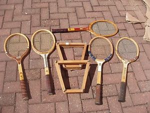 5-Vintage Tennis Racquets & 2-Racquet  Press Holders