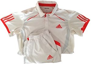 ADIDAS BARRICADE MENS POLO TENNIS CLIMACOOL WHITE/RED Medium SHIRT AND SHORTS