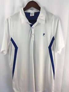 FILA SPORT MENS Tennis White Blue Stripes S/S Large Excellent Condition !