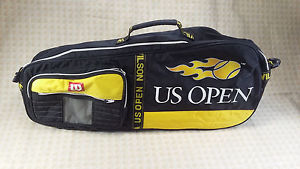 WILSON US OPEN Tennis 3 MULTI RACQUET BAG Black Yellow WITH SHOULDER STRAP