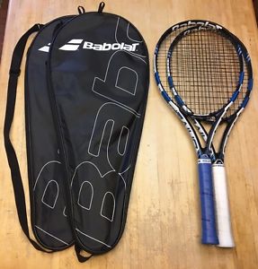 TWO Babolat Pure Drive Plus 2015 Racquets 4 1/4 (New Strings & Grip Tape)